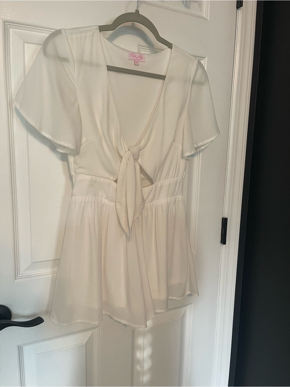 Pink Lily Tie-Front White Romper